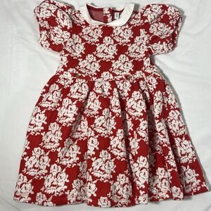 Janie And Jack Girls Jacquard Dress Size 4 Puff Sleeve Floral Holiday Event